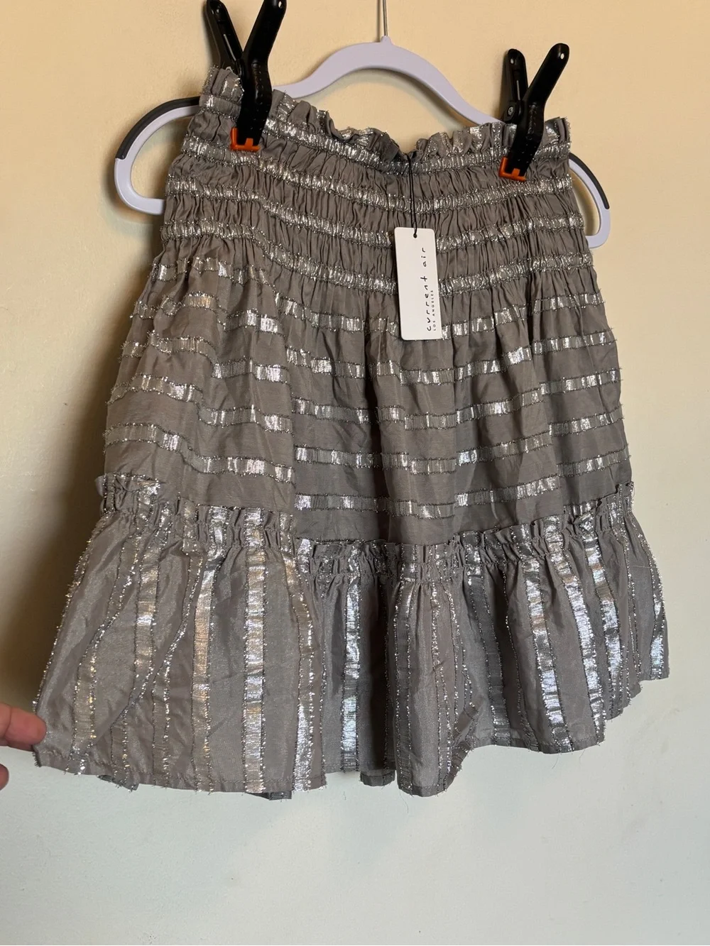 NWT Anthropologie Current Air Smocked Mini Skirt Sz M High Rise Metallic Ruffled